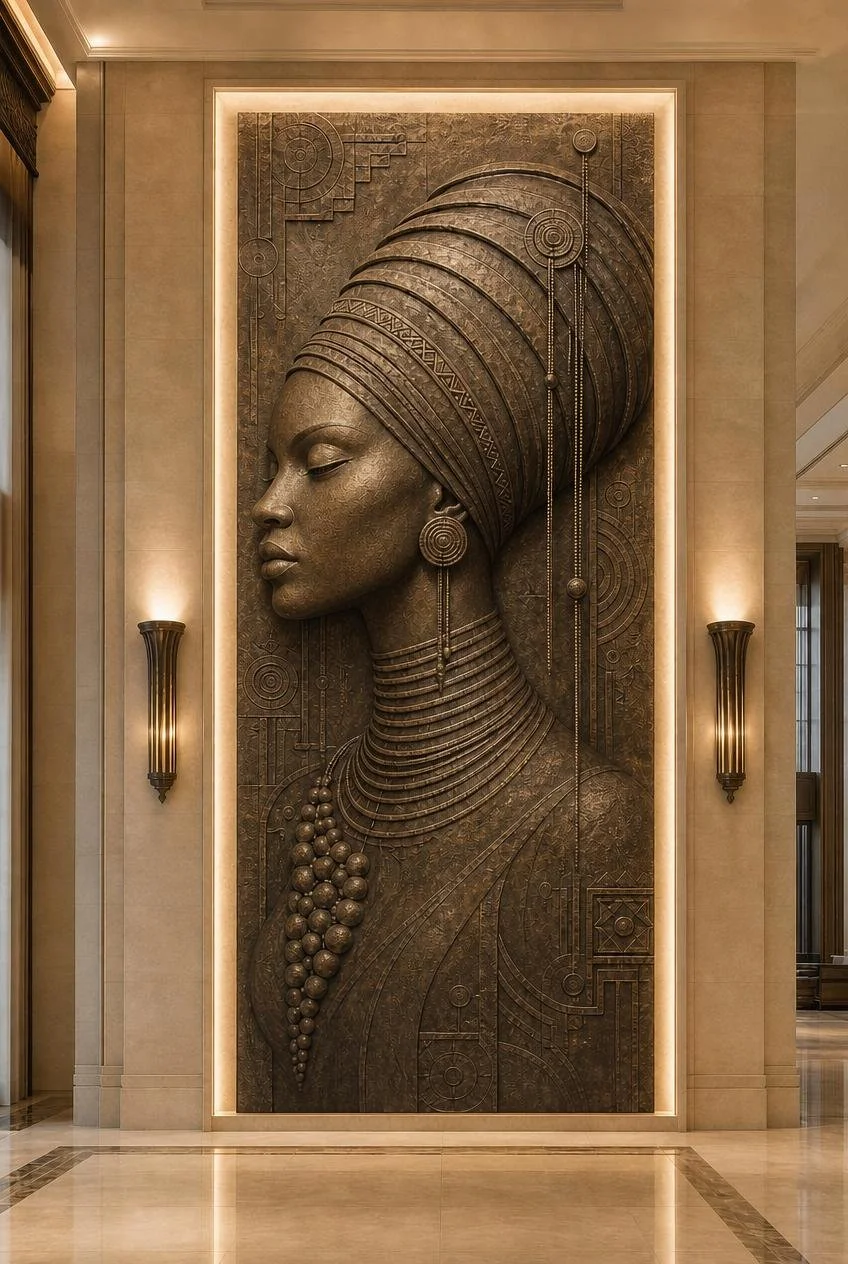 Modern african female profile relief in bronze