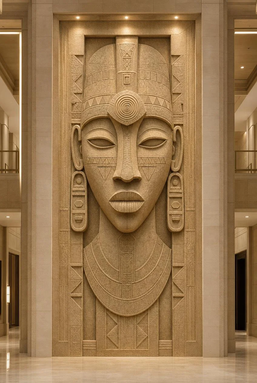 African Queen Mask Wall Relief for large architectural art integration