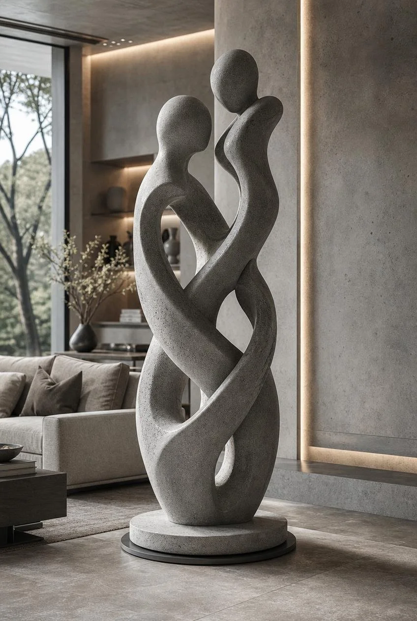Abstract couple grey stone sculpture