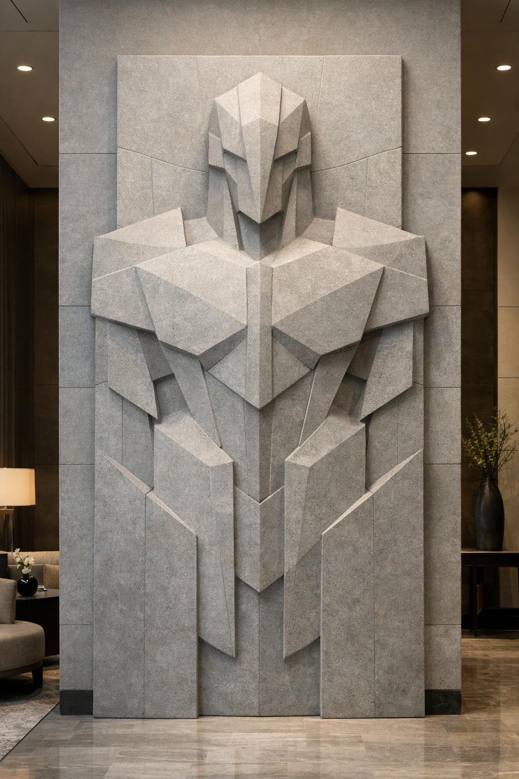 Vertical and monumental futuristic wall sculpture. Solaro Art Collection.