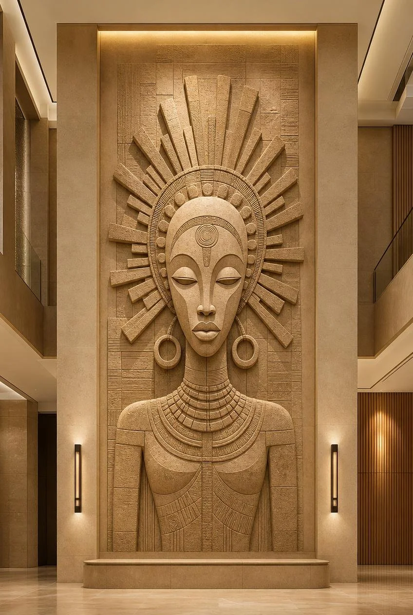 Grand-scale african queen wall sculpture