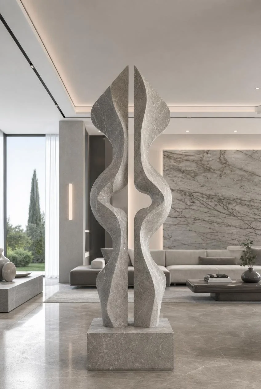 grey marble symmetrical sculpture