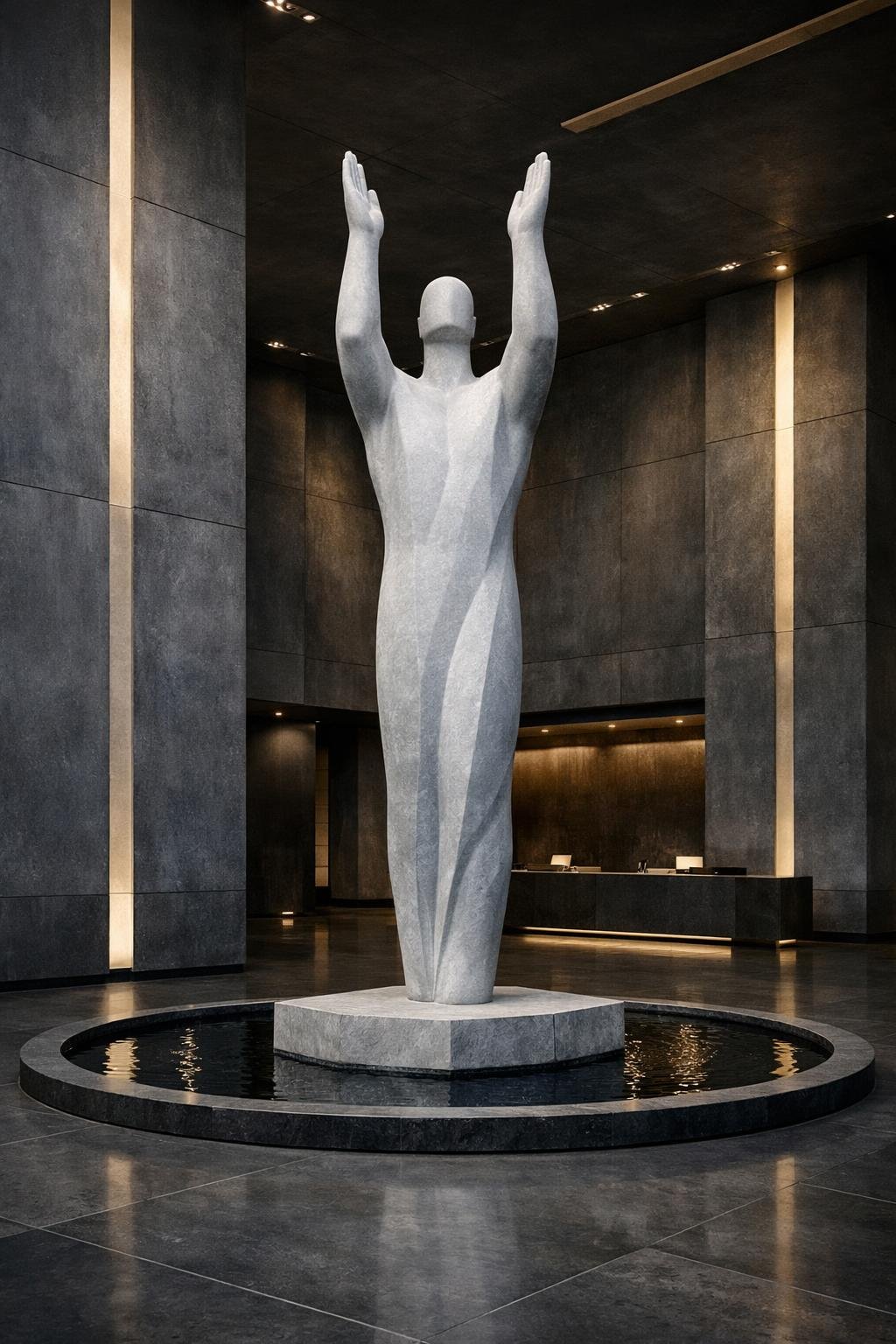 Custom monumental guardian stone statue, perfect for luxury hotel or other architectural incorporation. By Solaro Art Collection.