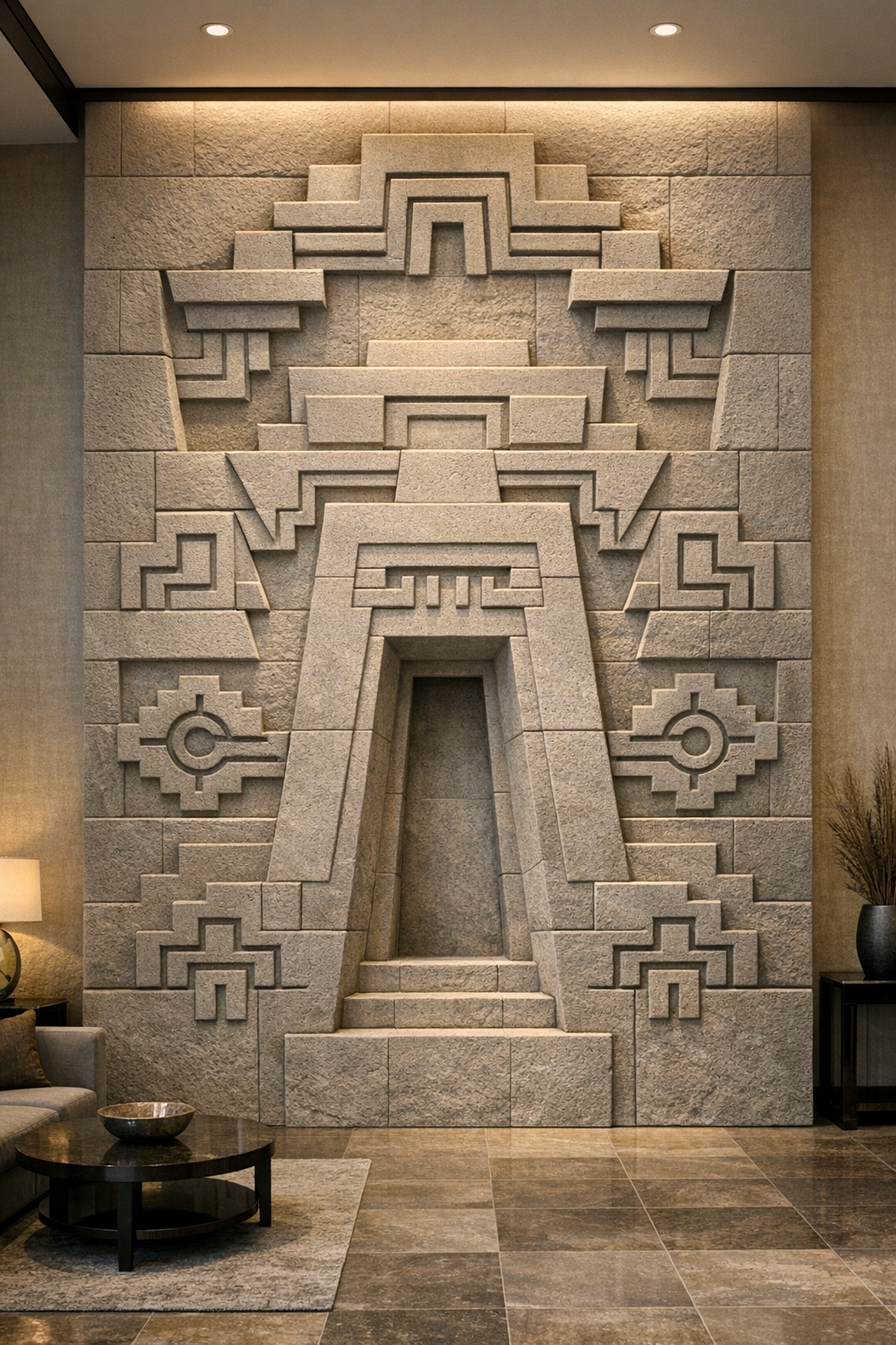Contemporary Mayan style deep relief for architectural integration. Exclusive digital concept or physical sculpture , unique sale. Solaro Art Collection.
