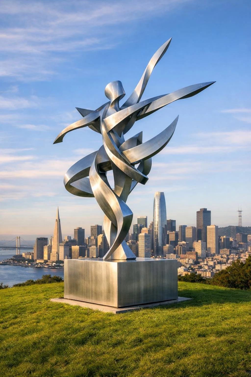Monumental and modern stainless steel sculpture for urban spaces. Solaro Art Collection