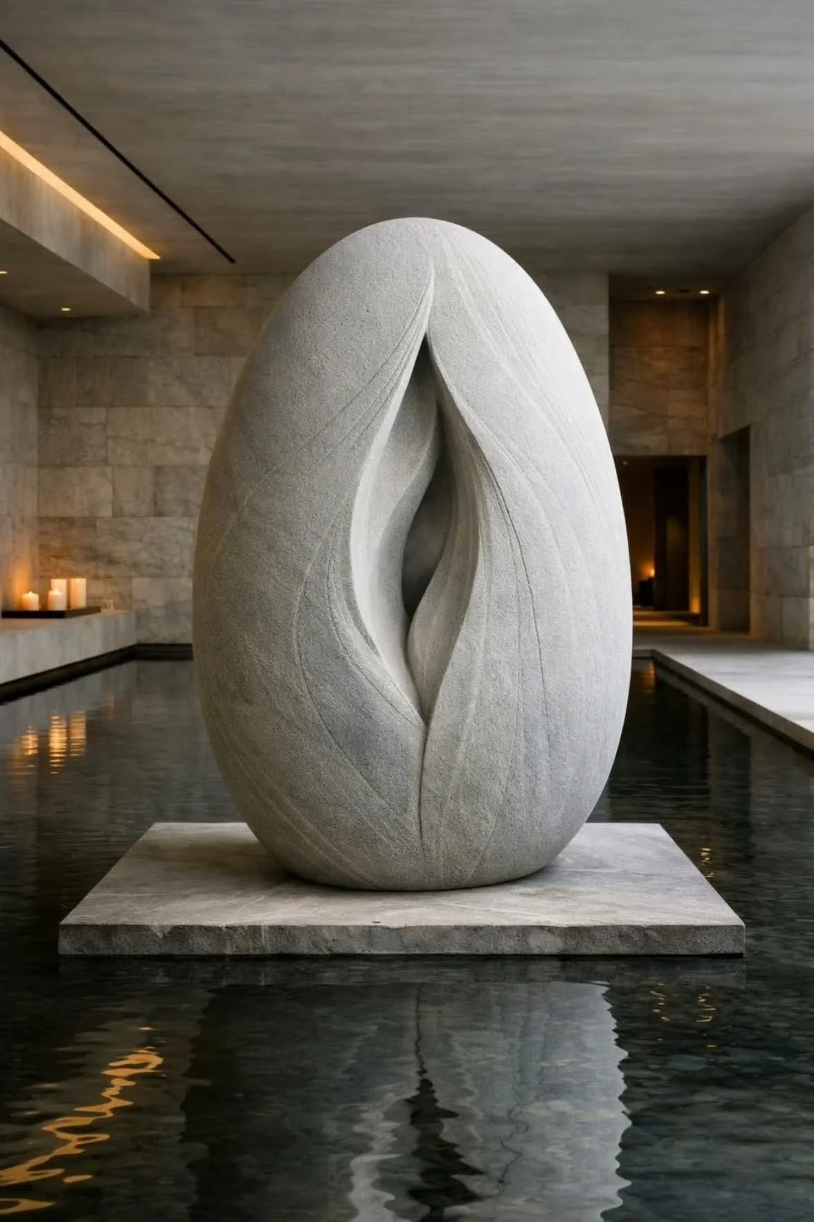 Architectural and modern statue, egg-form, abstract style. Unique piece, Solaro Art collection.