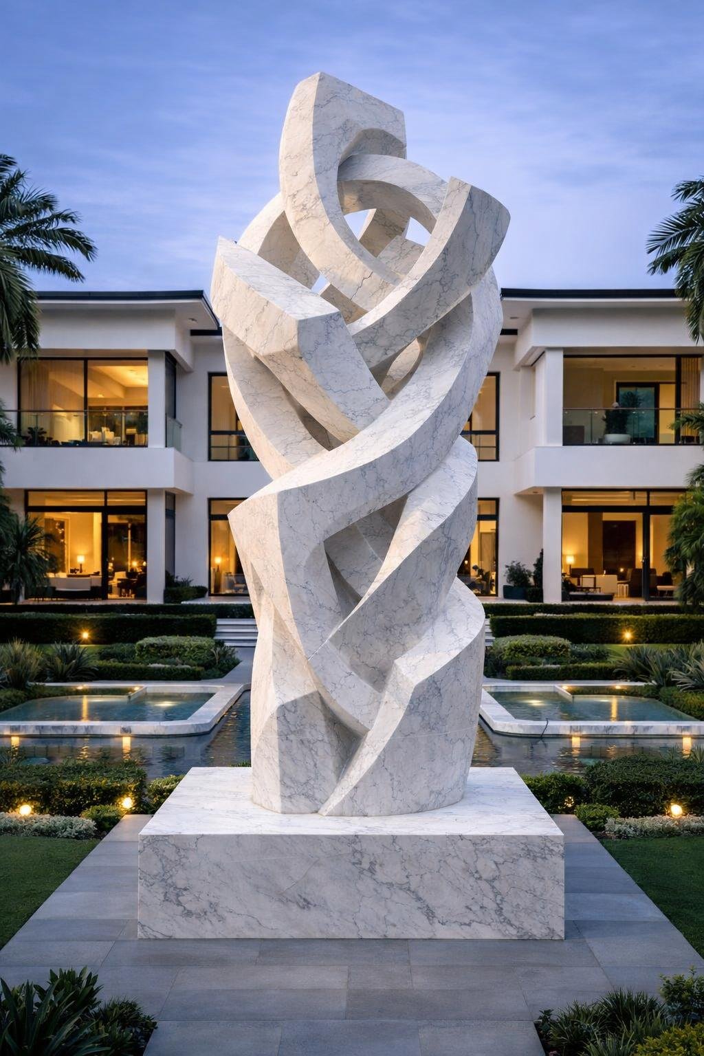 Monumental abstract outdoor statue in white marble. Made to order, unique piece by Solaro Art