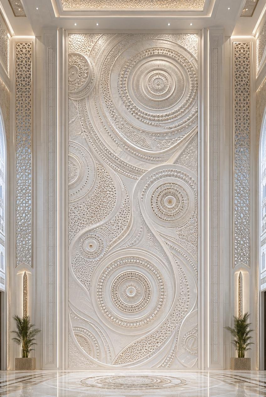 Grand-Scale Islamic Wall Relief in authentic Carrara marble  for Luxury Architectural Developments