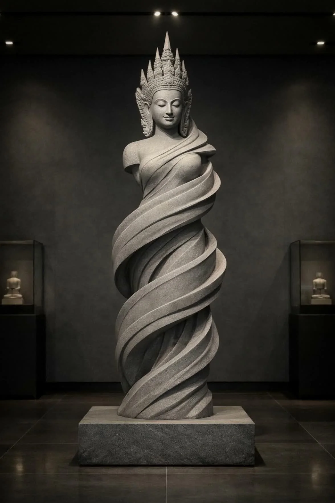 Modern Contemporary large abstract cambodian divine statue in authentic Angkor sandstone. Solaro Art Collection