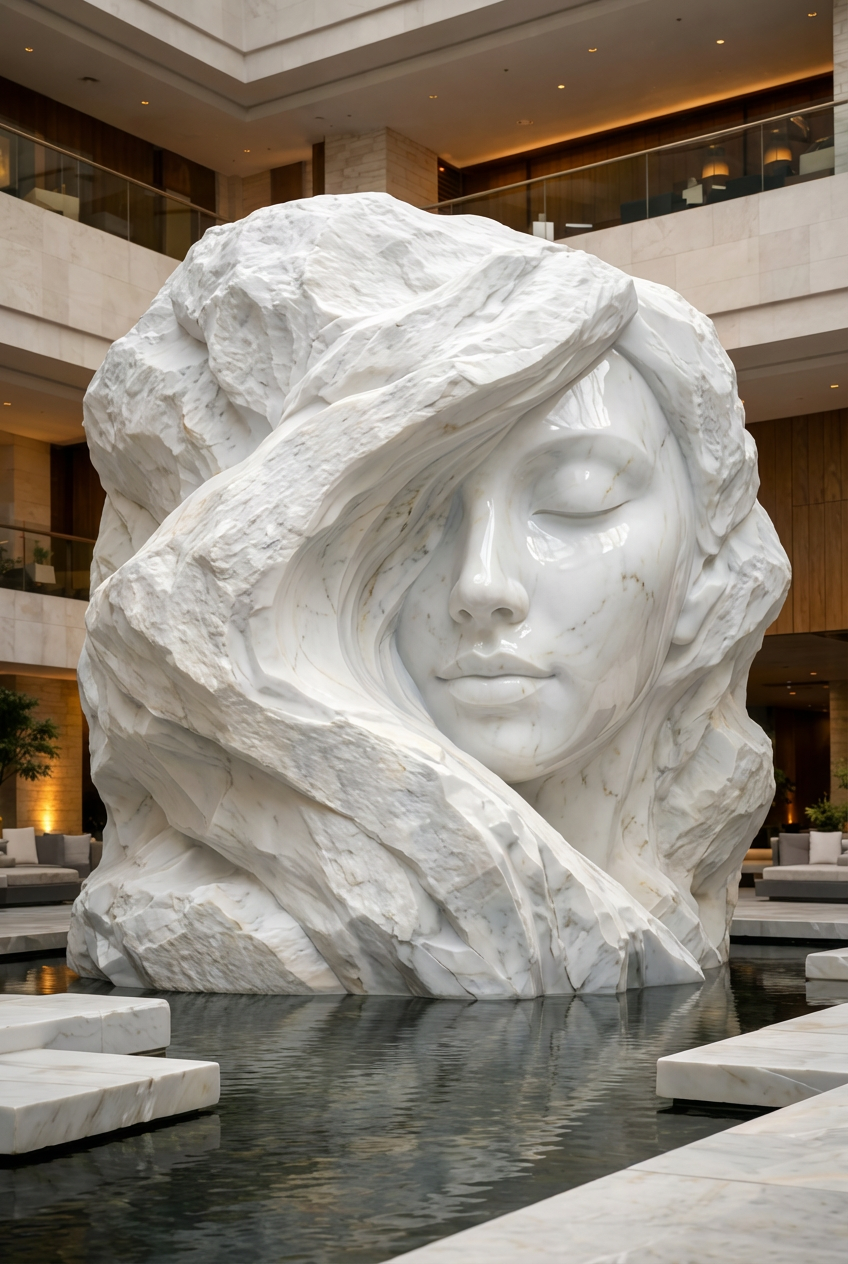 Custom Colossal White Marble Statue for Luxury Public Spaces. Solaro Art Collection