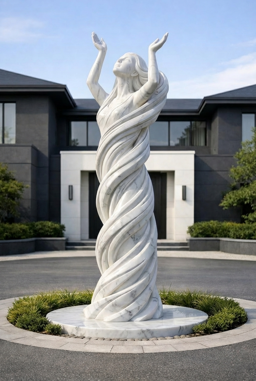 White marble statue , rising hands of a woman, white marble or other materials available. By Solaro Art Collection.