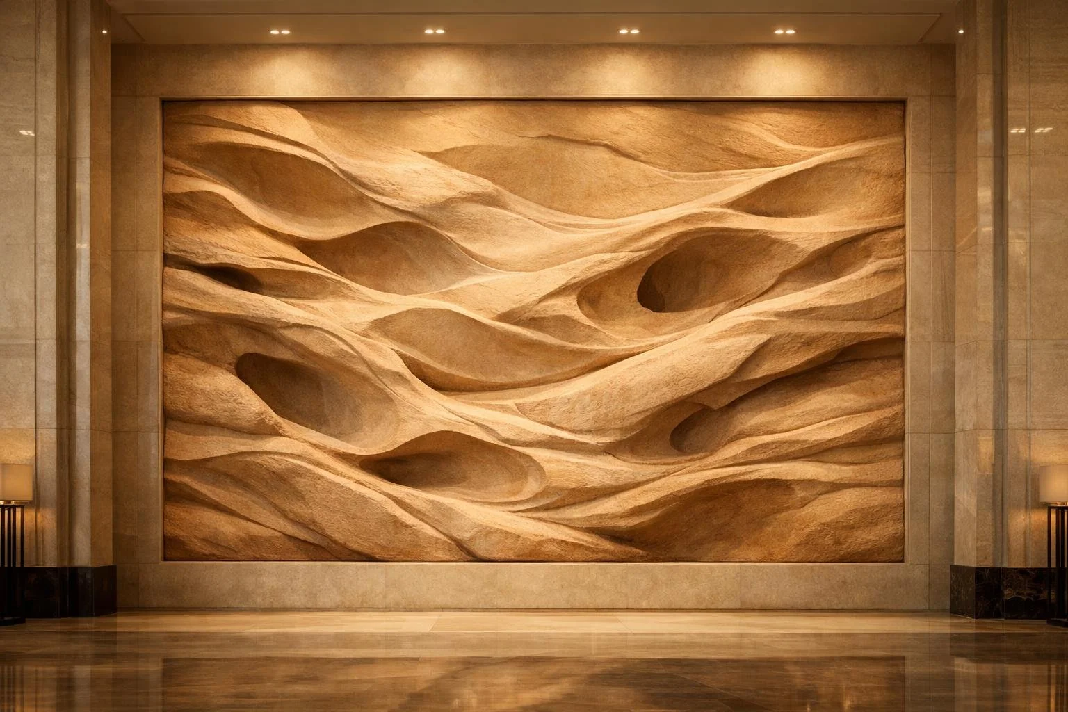 Colosal Organic wall sculpture in sandstone, high relief. Solaro Art Collection