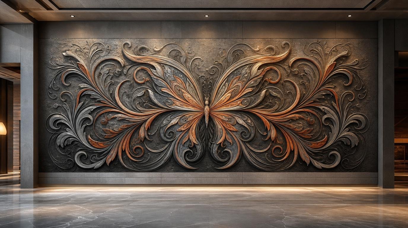 Large-Scale Butterfly Design Wall Art Relief Panel for luxury Interior