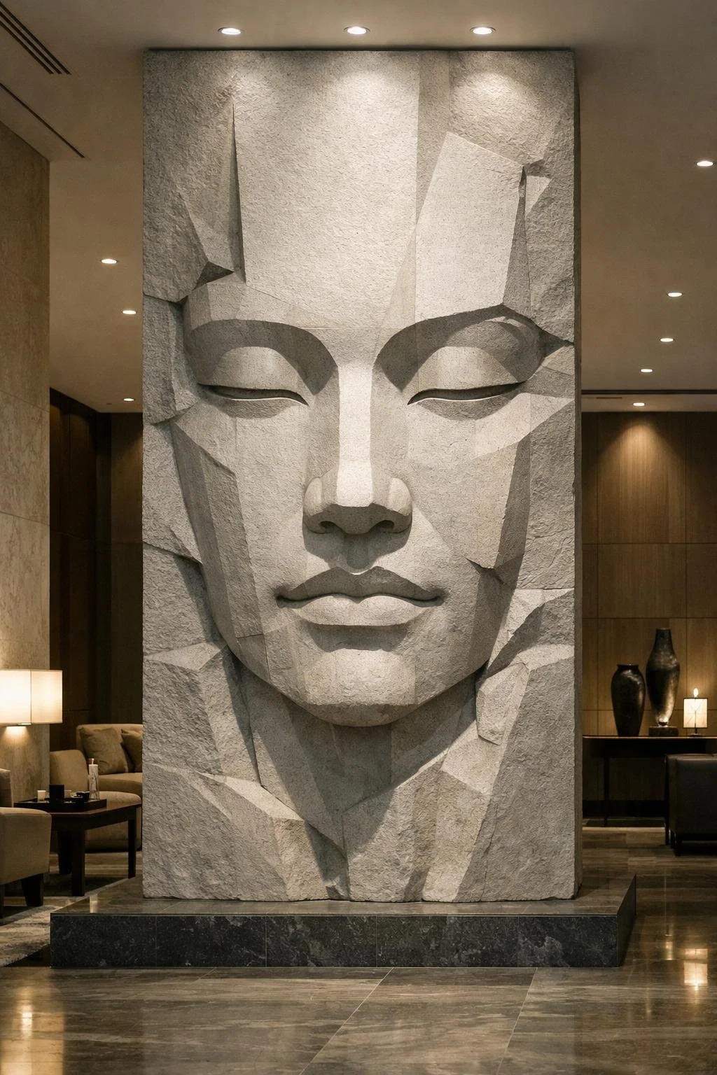 Monumental modern wall sculpture ideal for luxury lobby or architectural integration. Solaro Art Collection.