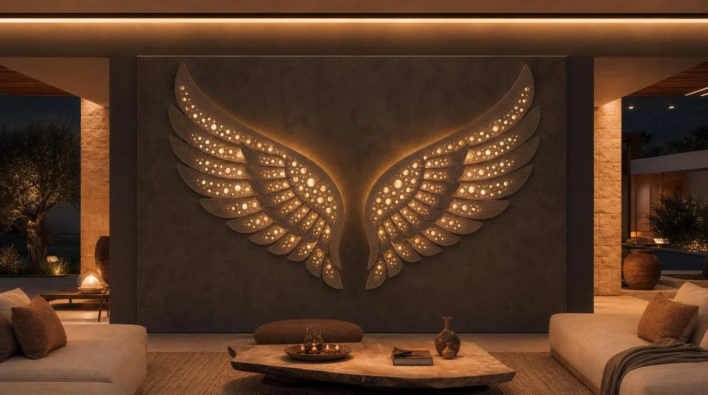 stone-carved wall lamp of two wings shape