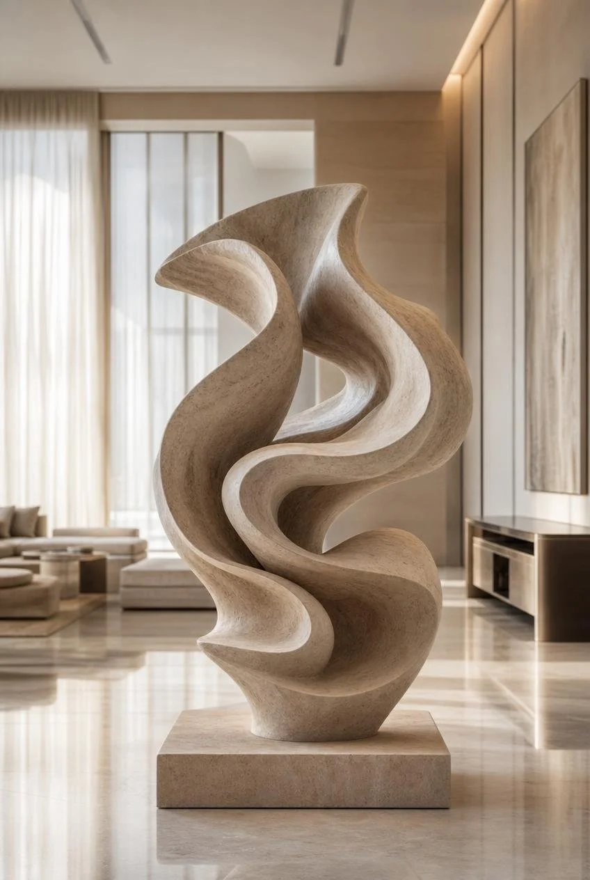 beautiful organic form sculpture in private villa