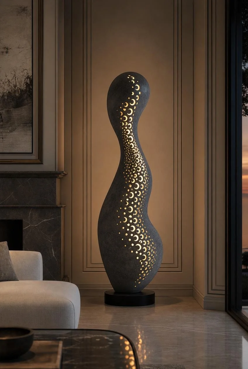 modern floor lamp sculpture with fluid vertical form