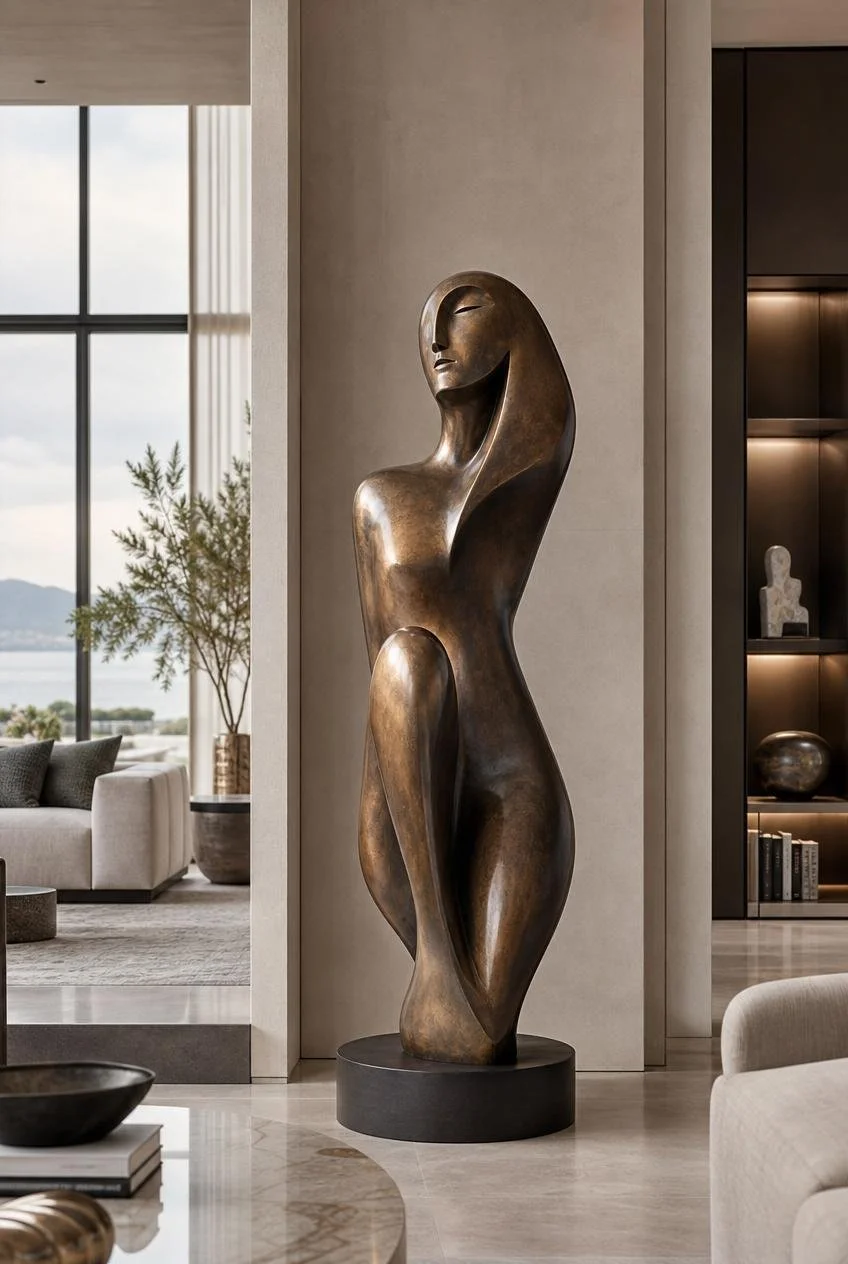 abstract fermale form sculpture in bronze