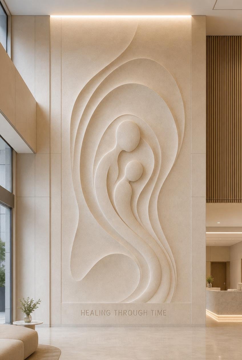 Large vertical modern wall stone relief for private clinics or wellness environments