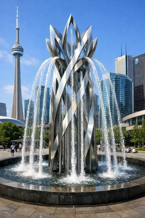 Large metal fountain statue for public spaces. Solaro Art Collection