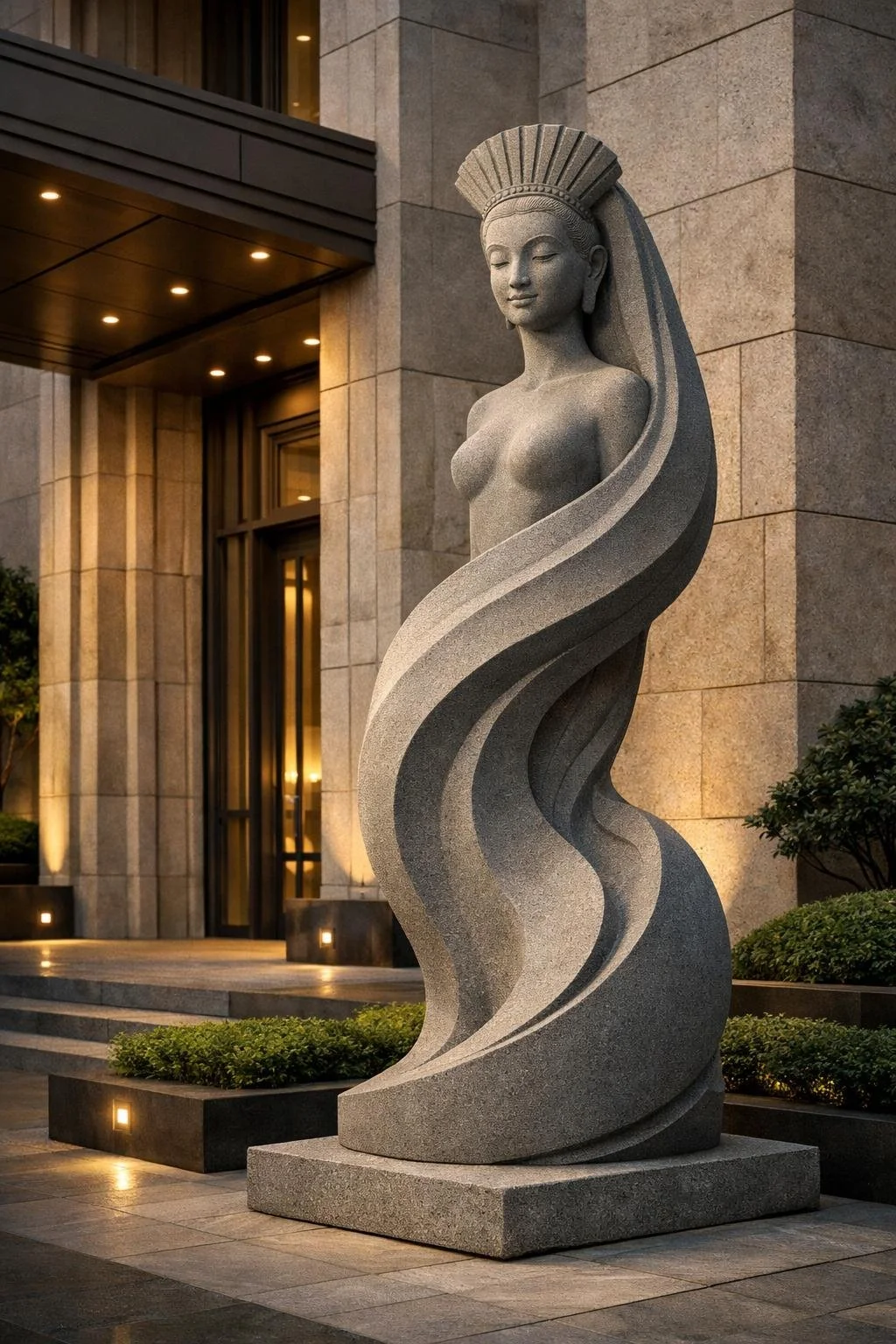 Stone-carved large-scale statue, made to order. Unique piece. Solaro Art Collection.