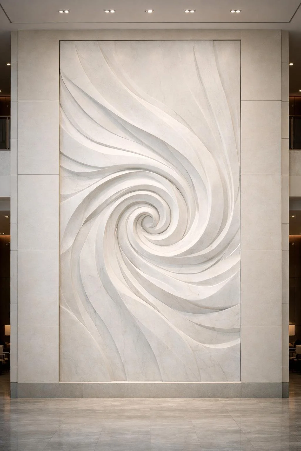 Monumental modern wall sculpture in white marble. Spiral organic form, one-of-a-king masterpiece. Solaro Art Collection
