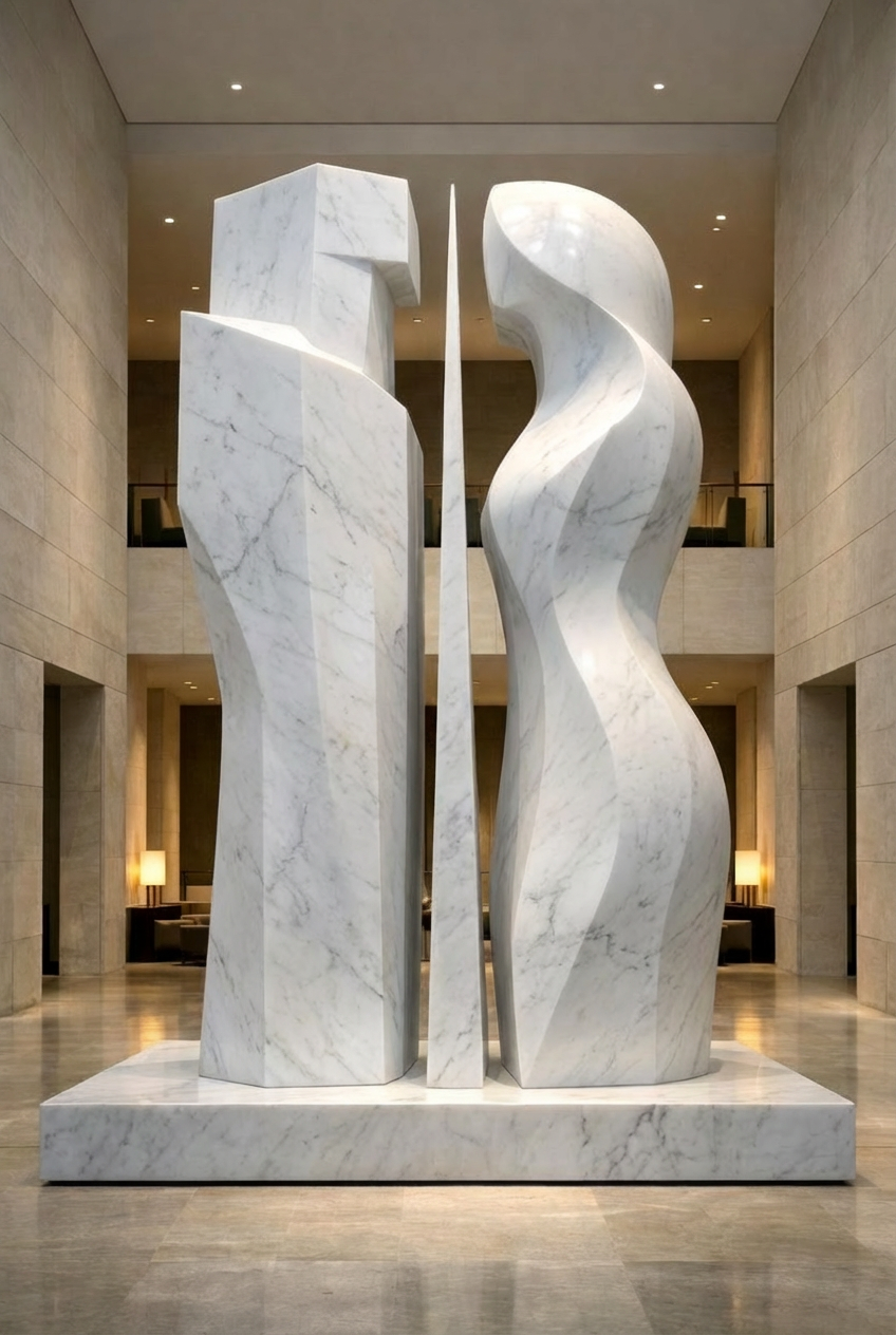 Colossal abstract marble statue, exclusive piece. By Solaro Art Collection