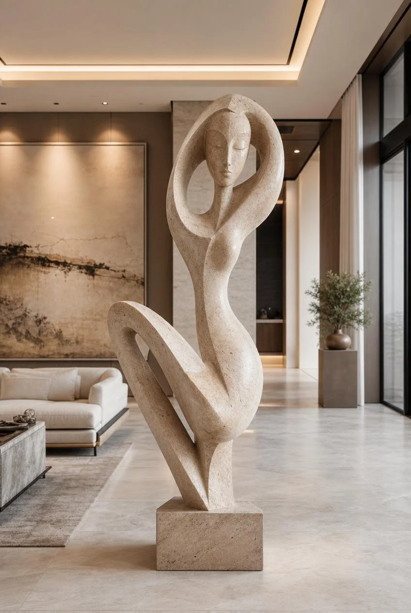 abstract female silhouette sculpture in luxury villa