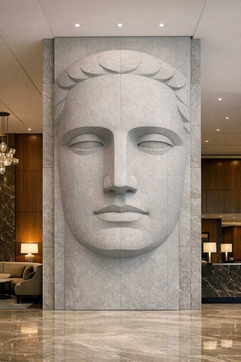 Contemporary monumental deep relief stone sculpture ideal for luxury spaces. Solaro Art Collection.