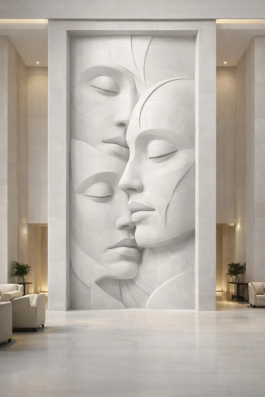monumentla white marble abstract figurative wall relief. Solaro Art collection