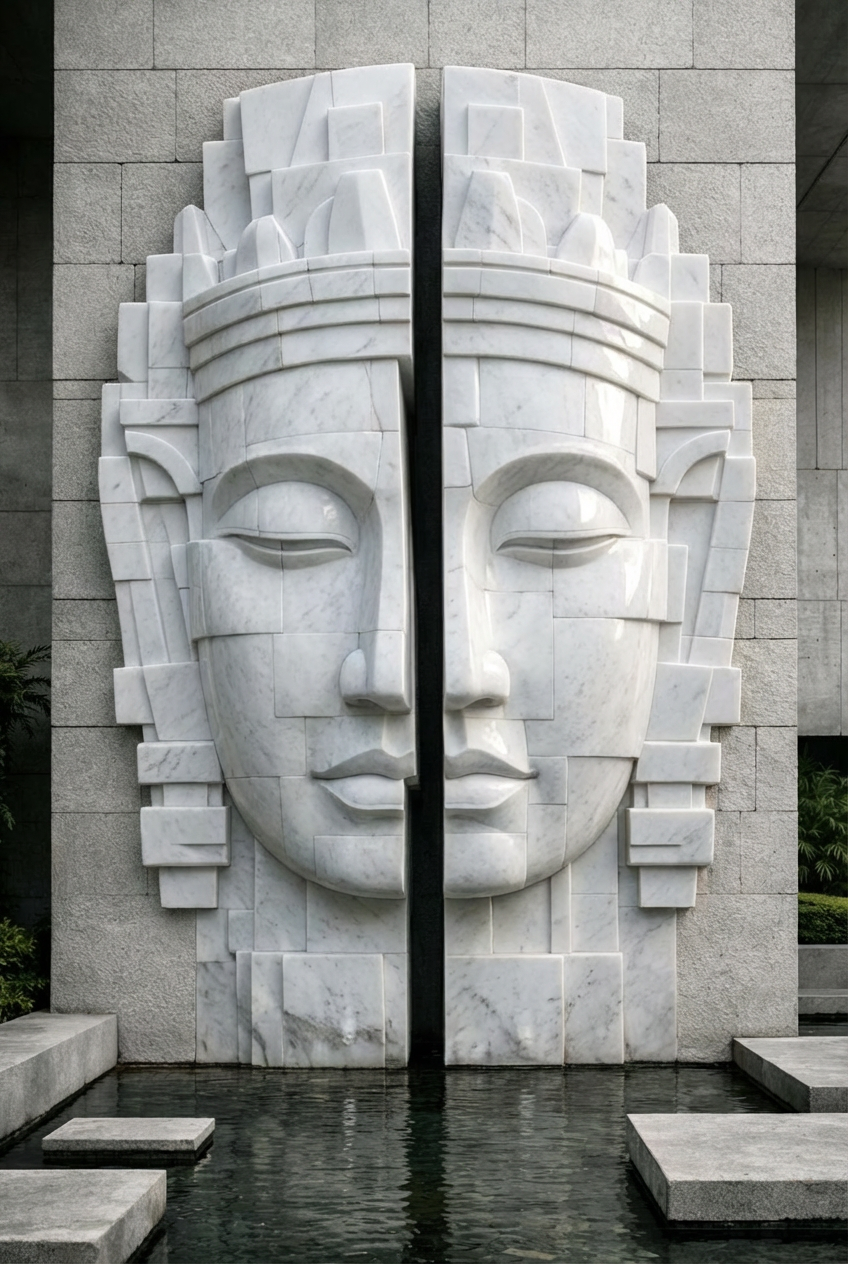 White marble monumental wall sculpture, deep relief, made by order, exclusive sale. Solaro Art Collection.