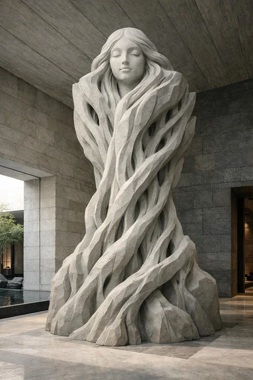 Bespoke large-scale contemporary abstract statue for luxury architectural places. Solaro Art Collection
