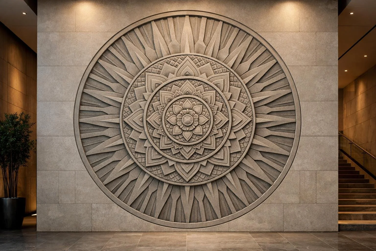 Big mandala wall sculpture for public spaces or luxury hotels. Solaro Art Collection