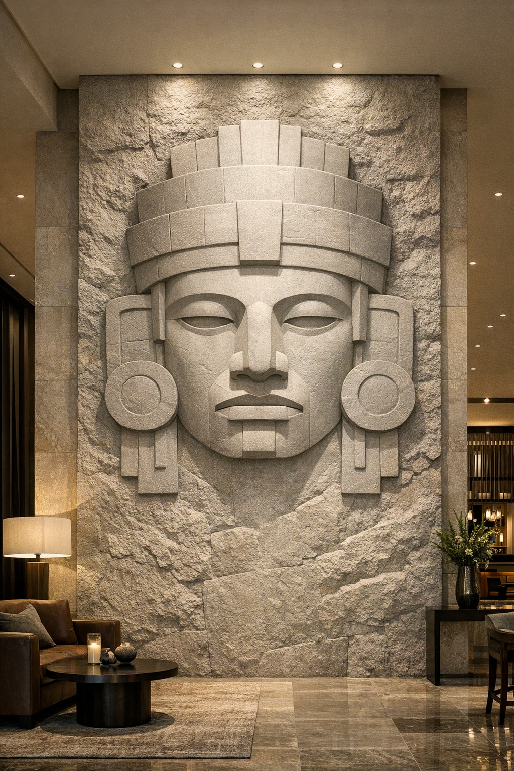 Contemporary deep relief stone sculpture, ideal for luxury spaces or lobbies. Made to order, worldwide delivery. Solaro Art Collection.