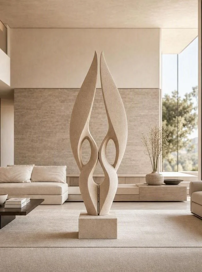 contemporary symmetrical sculpture in modern villa