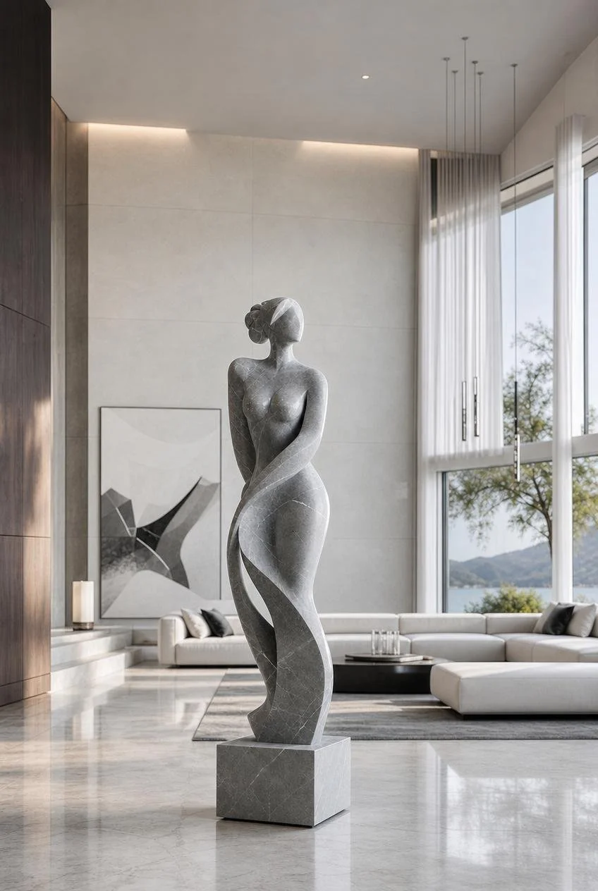 grey marble female silhouette with fluid form