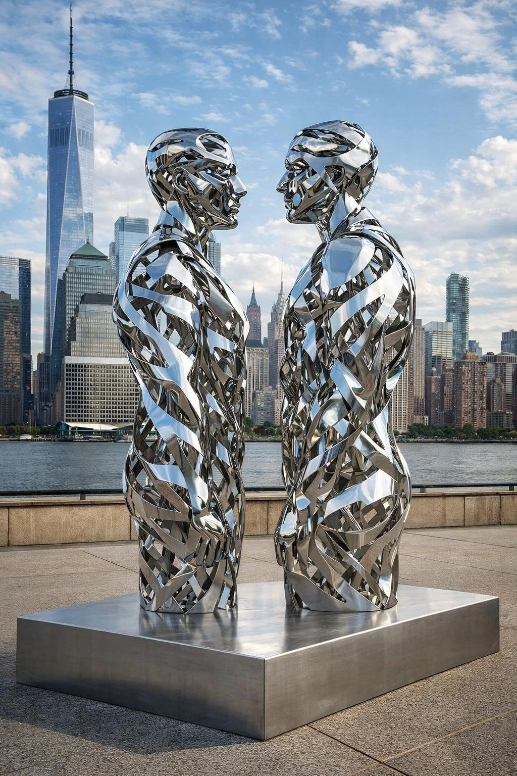 Monumental modern mirror steel sculpture for urban spaces by Solaro Art Collection