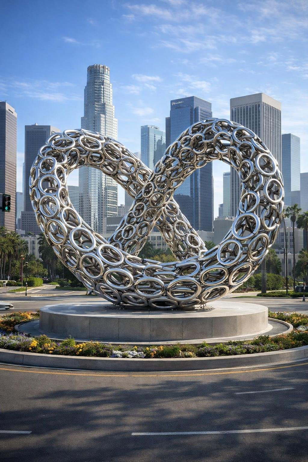 Custom Architectural Modern Sculpture in Stainless Mirrored Steel for Urban Projects. Solaro Art Collection