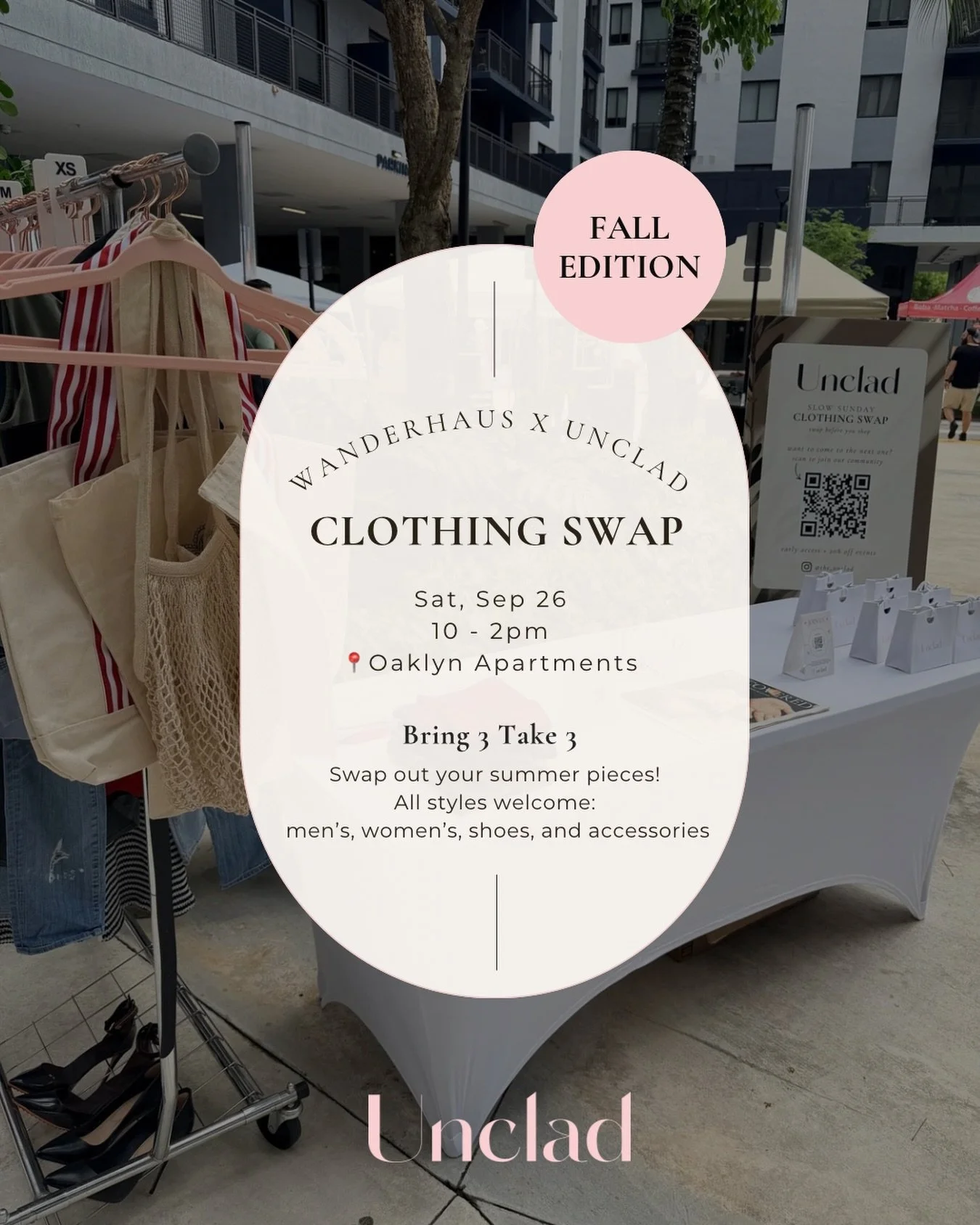 We&rsquo;re back! ♻️🫶

We&rsquo;re partnering with Wanderhaus for their Oaklyn Market for another Unclad Clothing Swap | Fall Edition 🍂

Bring 3, take 3. Bring along three pieces you&rsquo;re ready to part with and swap them for something new-to-yo