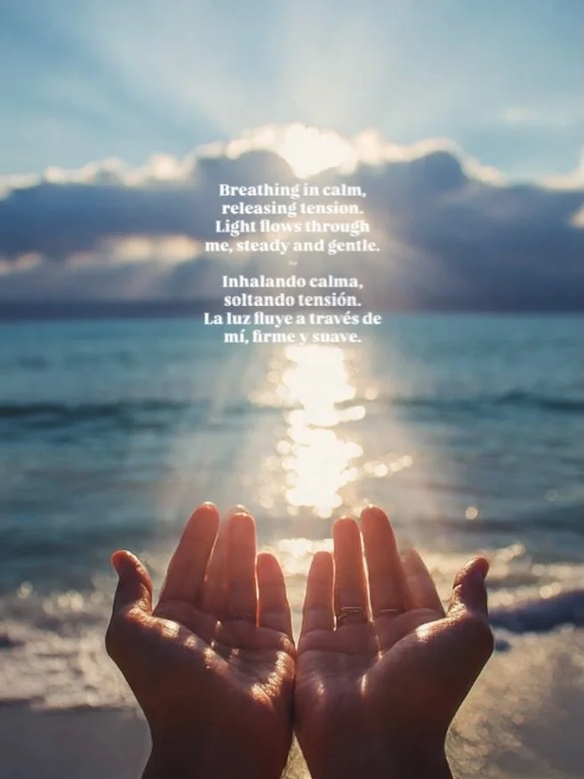 I&rsquo;m learning that hope doesn&rsquo;t always feel bright.
Sometimes it feels quiet.
Like light resting on water.
Like the body softening enough to receive.

Nothing to fix.
Nothing to prove.
Just this.

&mdash;

Estoy aprendiendo que la esperanz