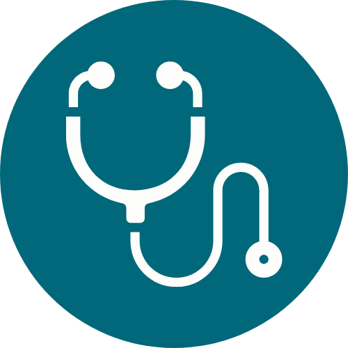 Icon of a stethoscope on a teal background.