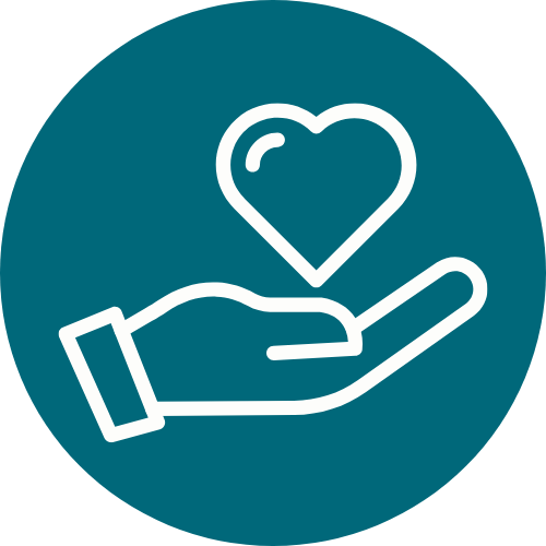 A line drawing of a hand holding a heart.