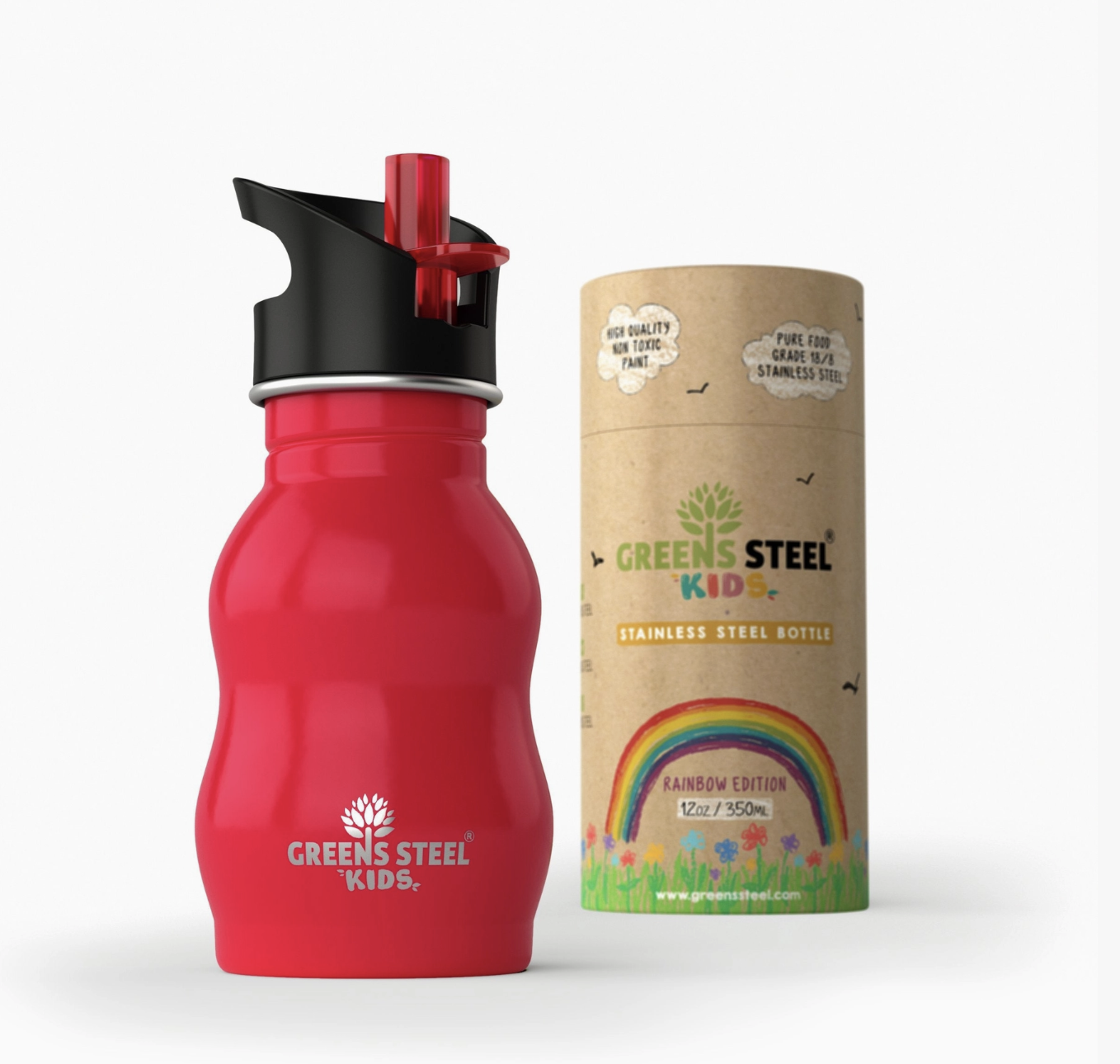 12 oz Reusable Kids Stainless Steel Water Bottle - Greens Steel