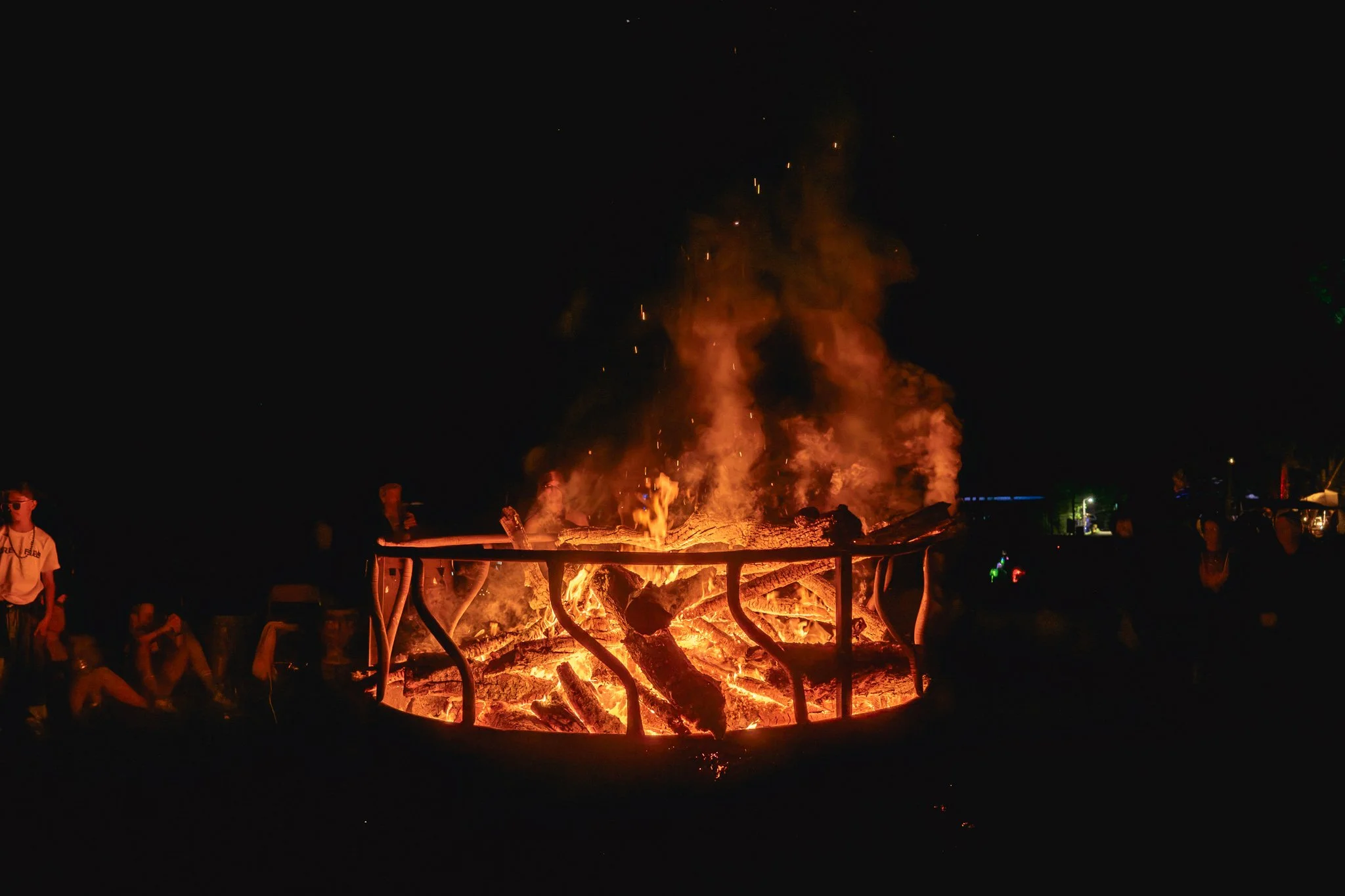 Late night huge bonfire at Fam Jam