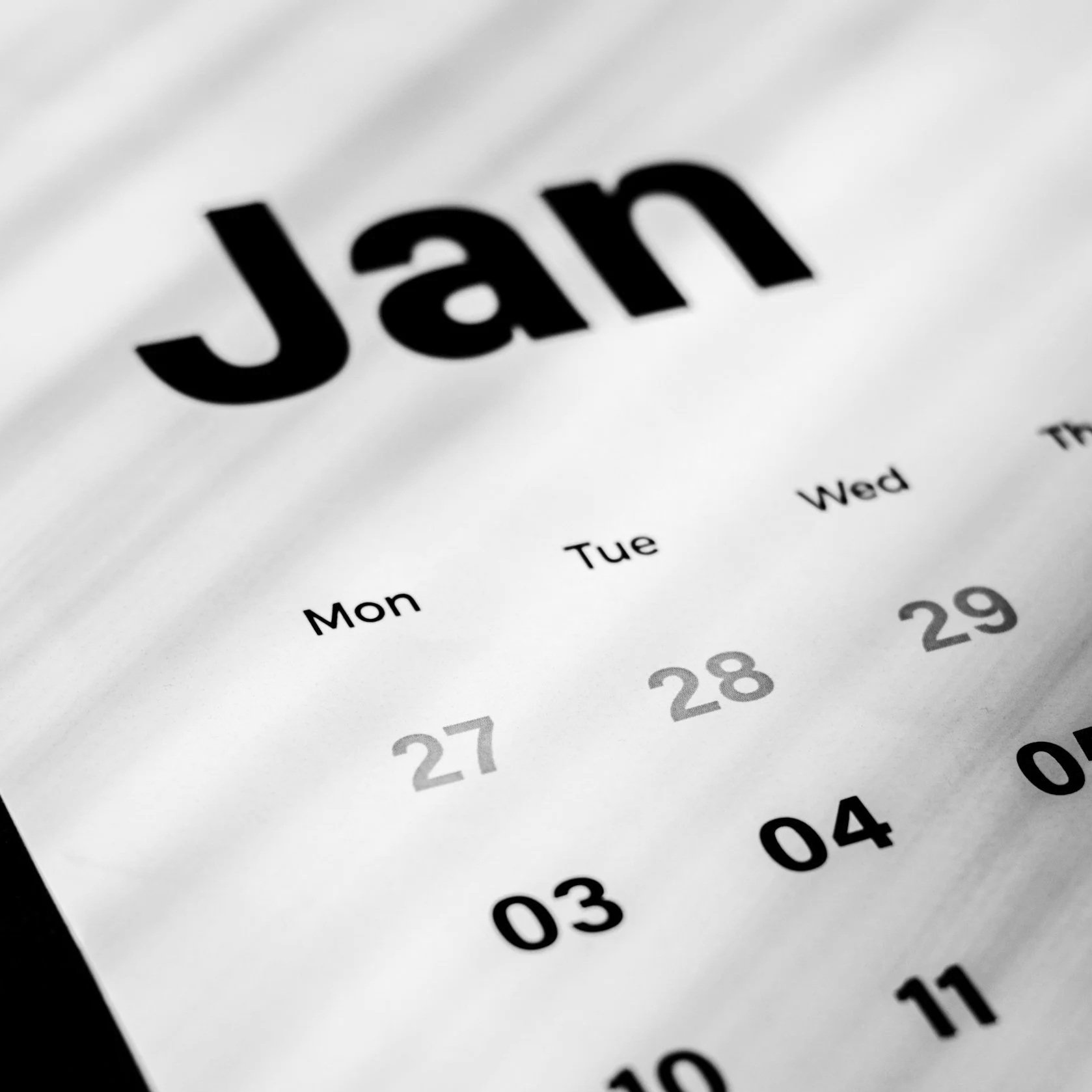 Calendar for the month of January