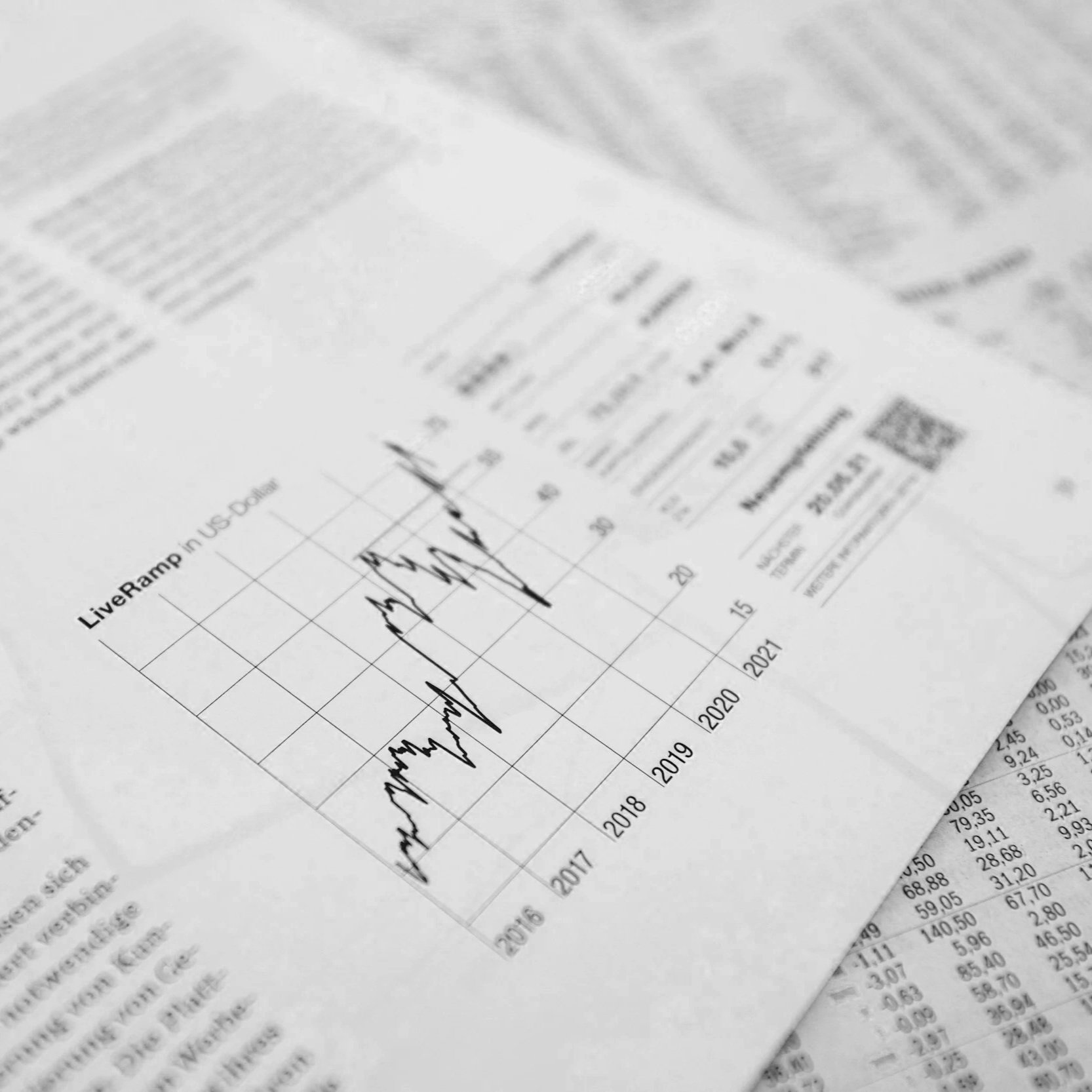 Financial statement with a line graph showing growth over time.