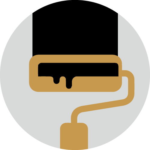 A paint roller with brown paint on it.