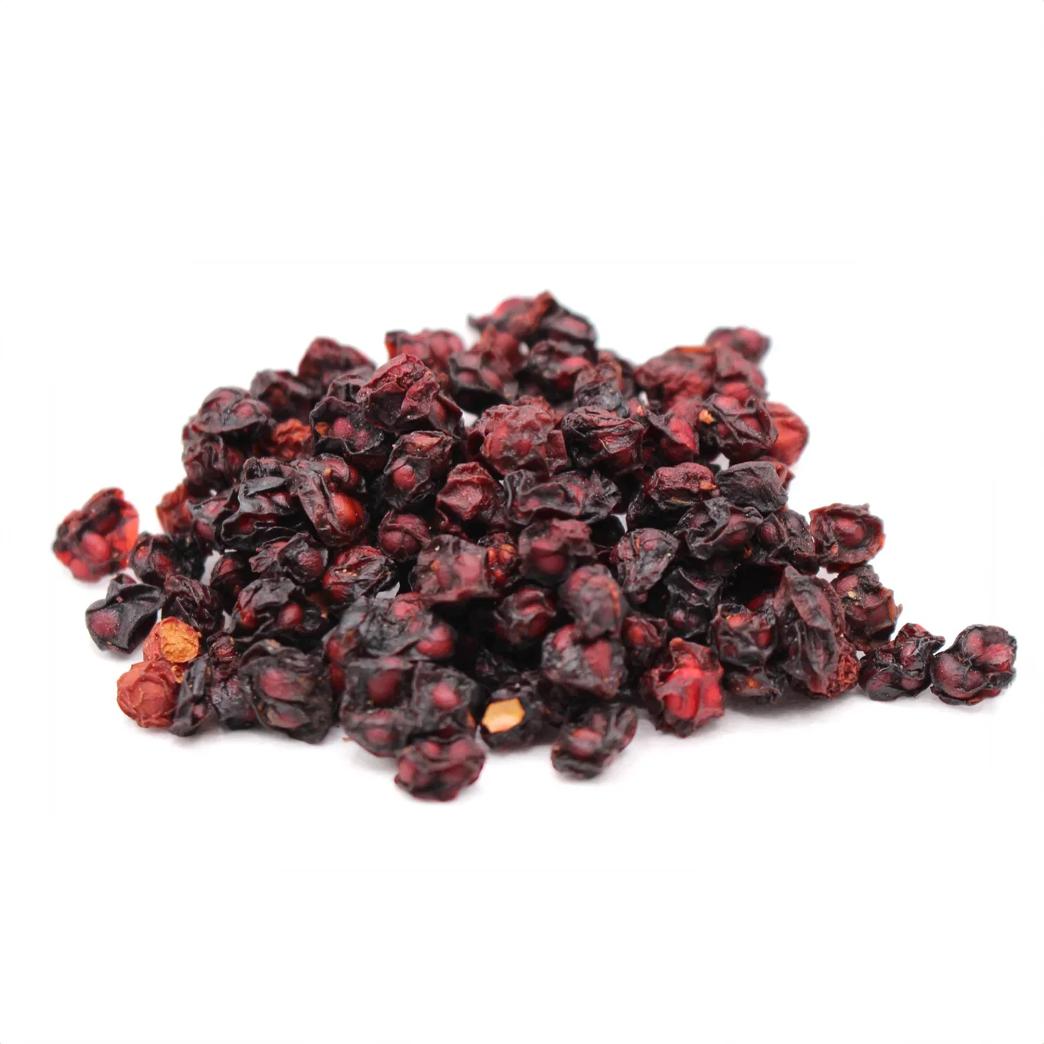 Dried schisandra berries   on white background.