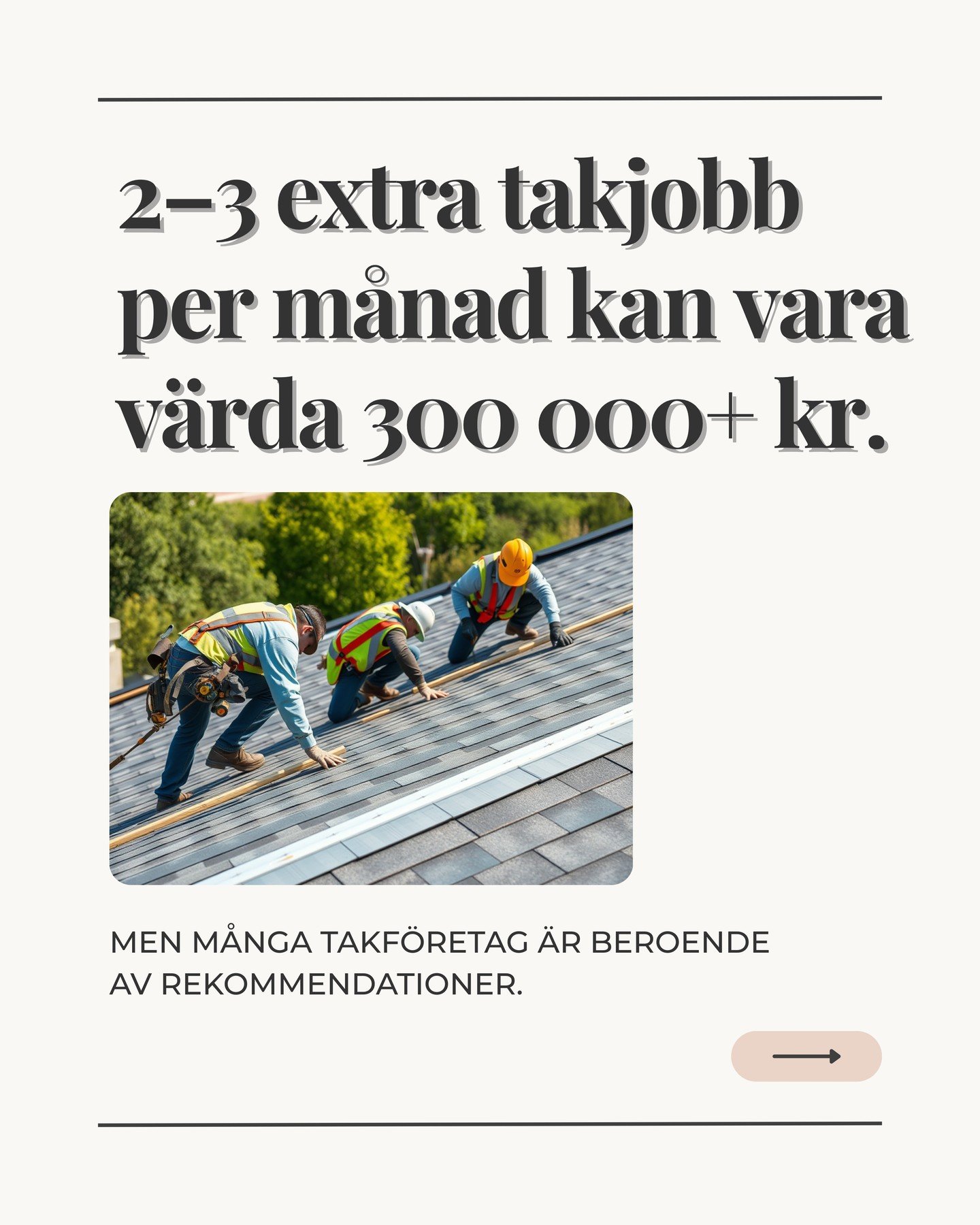 Om detta l&aring;ter intressant f&ouml;r dig kan du g&aring; in p&aring; min profil kontakta mig s&aring; kan vi boka in ett snabbt samtal.

#lokalaf&ouml;retag #takl&auml;ggare #marknadsf&ouml;ringstips #marknadsf&ouml;ringskonsult #byggf&ouml;retag