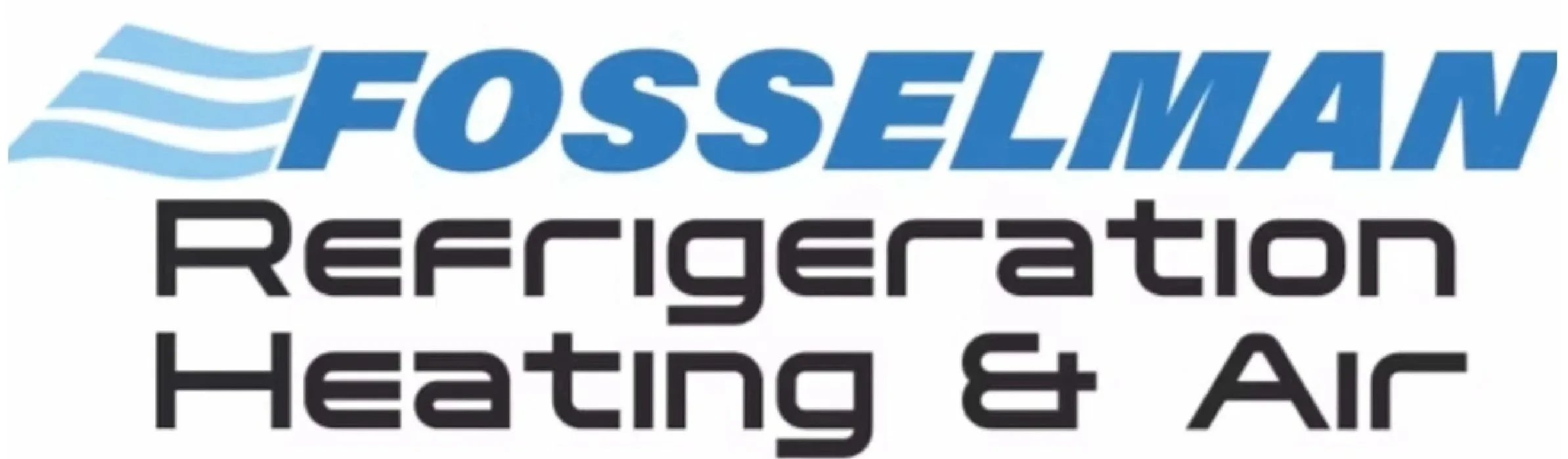Fosselman Refrigeration logo with blue waves and black and blue text.